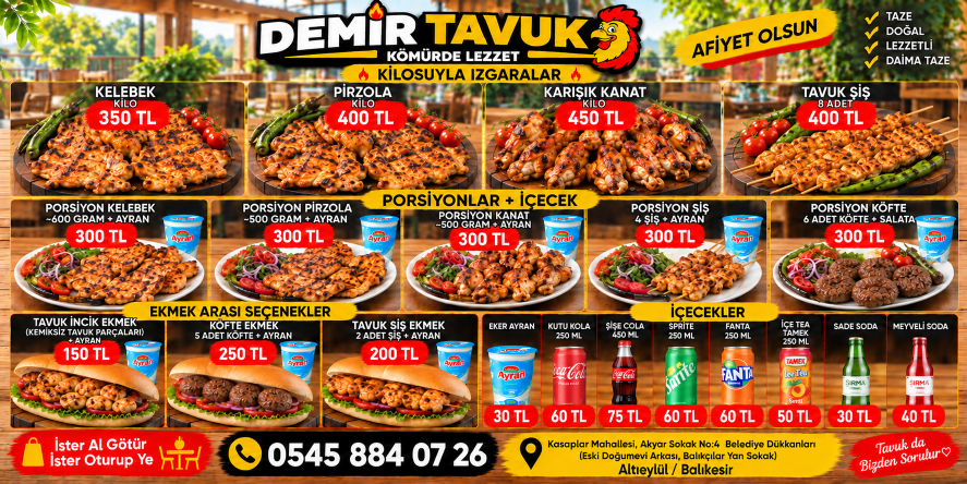 Demir Tavuk Güncel Menü ve Fiyat Listesi